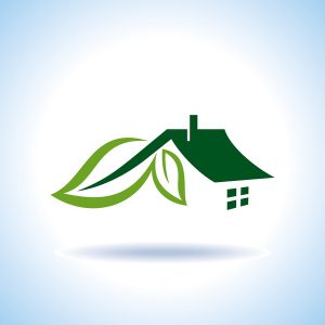 icon of a green home with leaves growing on it to symbolize energy efficiency